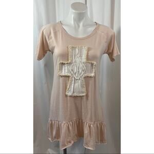 50% OFF Lost Petal Linens Top Tunic Cross Oversized Pink